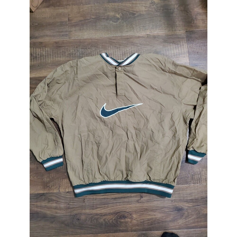 VTG Nike 1/4 Snap Pullover Windbreaker Mens L Khaki Green Big Swoosh 90s Y2K